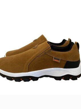 Zuodi Sport Mens Lightweight Slip-On Sneakers Brown Black Synthetic Durable 44